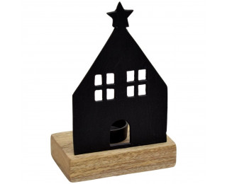 obrázek svícen domeček s hvězdou černý vánoční