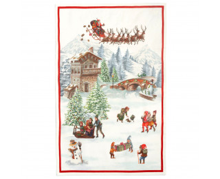 obrázek Kuchyňská lněná utěrka vánoční okouzlení červený okraj