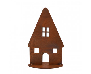 obrázek domeček nižší s rezavou patinou na podstavci